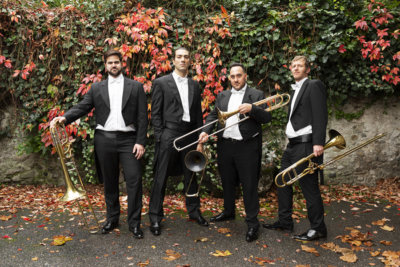 L'ensemble Moya Trombones avec autour du Fondateur Francesco D'Urso, Maxime Chevrot, Jean-Sébastien Scotton et Ruben Gonzalez del Camino (c) Aline Bovard Rudaz