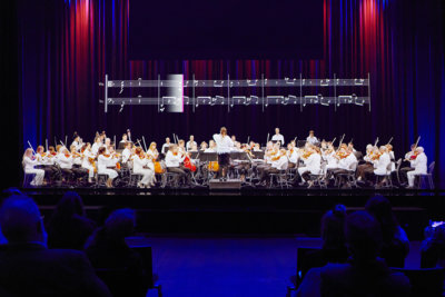 Aperçu de la scène lors de la projection en première du concert de l'OSR l'Odyssée Symphonique par Icologram à Artgenève © Dougados Magali