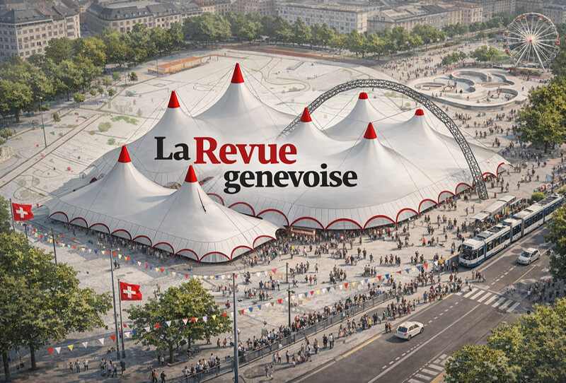 Plan et vue perspective de Théâtre de la Plaine - Chapiteaux (c) Nepsa La Revue Genevoise